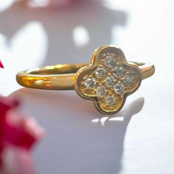 EFFY ENY Women's 14K Yellow Goldplated Sterling Silver Diamond Floral Ring 7 - Picture 3 of 11